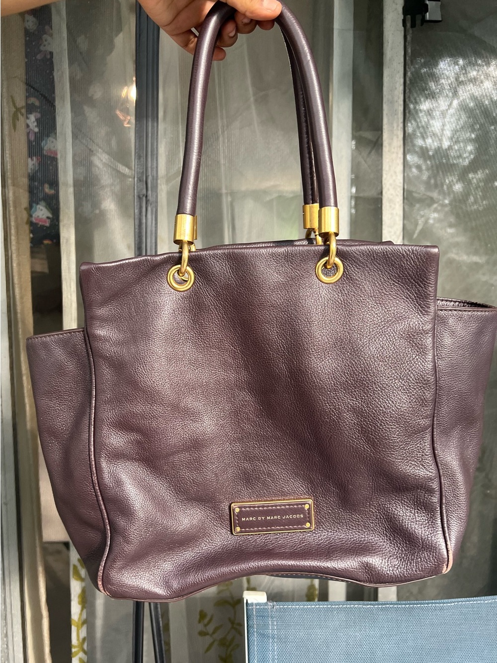 Marc by Marc Jacobs Too Hot To Handle Plum Leather Tote with Gold-Tone Hardware